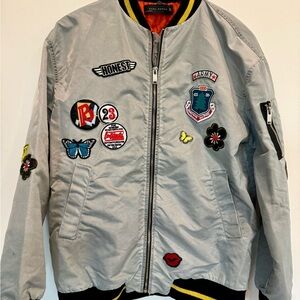 Zara Woman Korean Silver Patch Bomber Jacket Medium